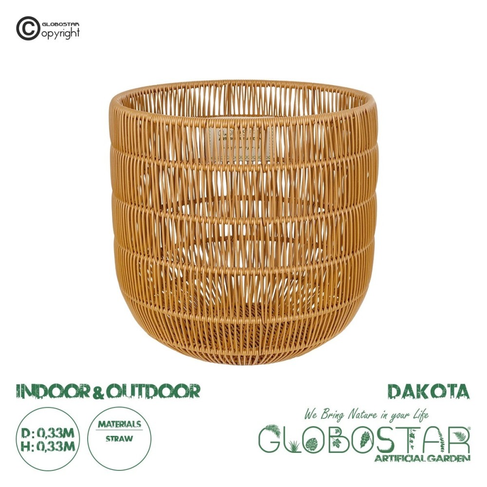 GloboStar® Artificial Garden DAKOTA 21498 Διακοσμητικό Πλεκτό Καλάθι - Κασπώ Γλάστρα - Flower Pot Μπεζ Φ33cm x Υ33cm